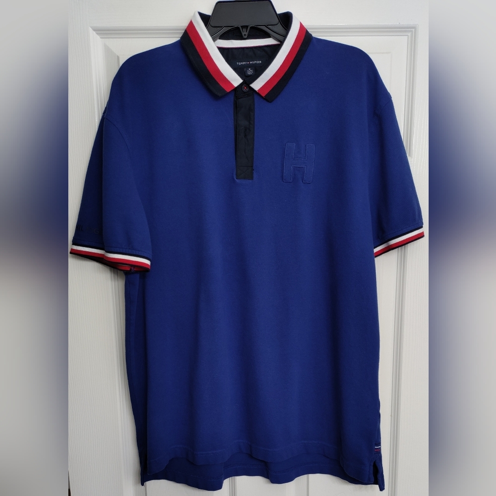 Tommy Hilfiger Men's XXL Blue Multicolor Short Sleeve Polo Shirt